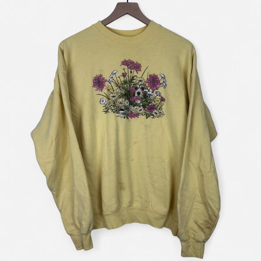 Foral dog graphic crewneck sweatshirt